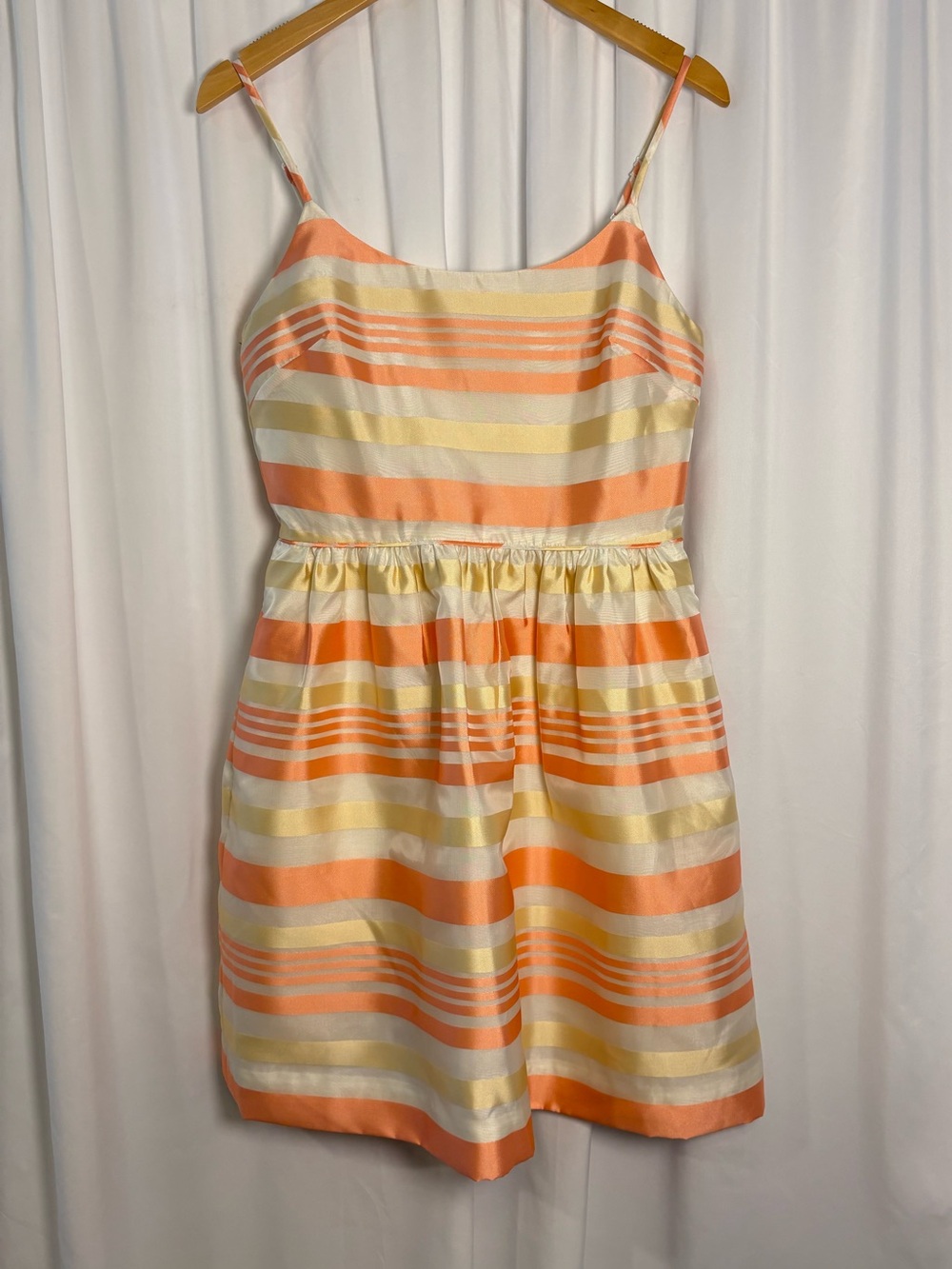 J.Crew Factory NWT Pastel Striped Organza Party Dress 6 Coral Yellow Cream